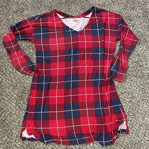Red and Blue Plaid V-Neck Sleep Shirt